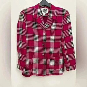 Vintage Silks Women's Jacket Plaid Pink Silk Wool Tweed Lined Size M Y2K Retro